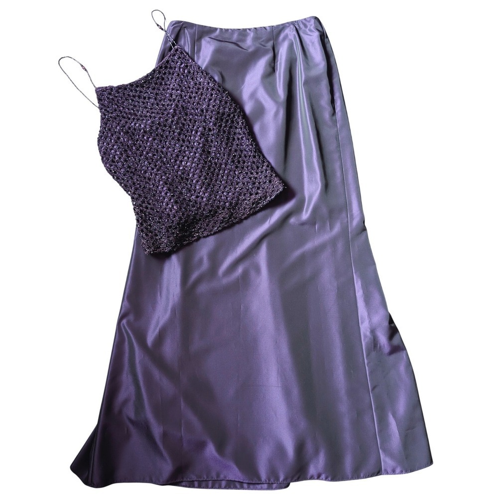 Andrea Polizzi Vtg 90s Whimsigoth Prom Plum Purple Beaded Tank & Maxi Skirt Set